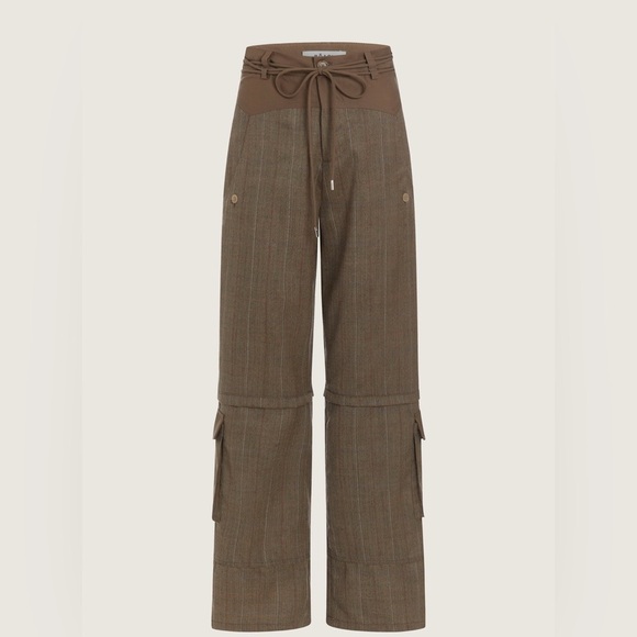 NWT ROARI Ronnie Trouser Pants in Camel Herringbone Brown Wool Cargo Size 2 - Picture 6 of 13